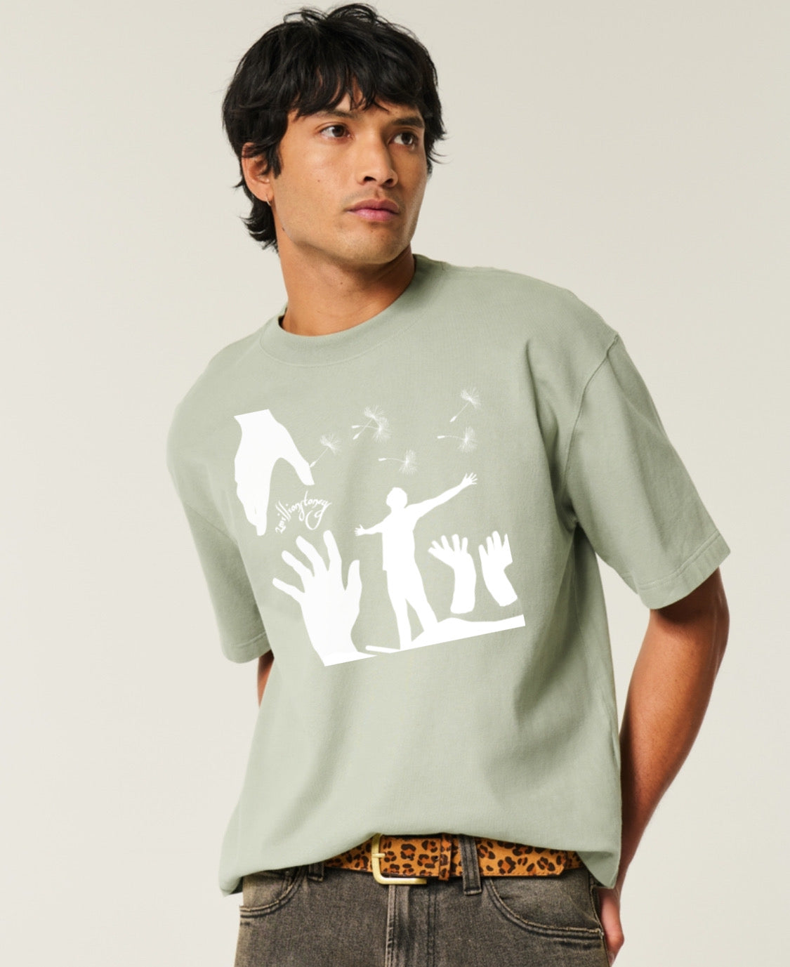 Sage boxy crop top shirt