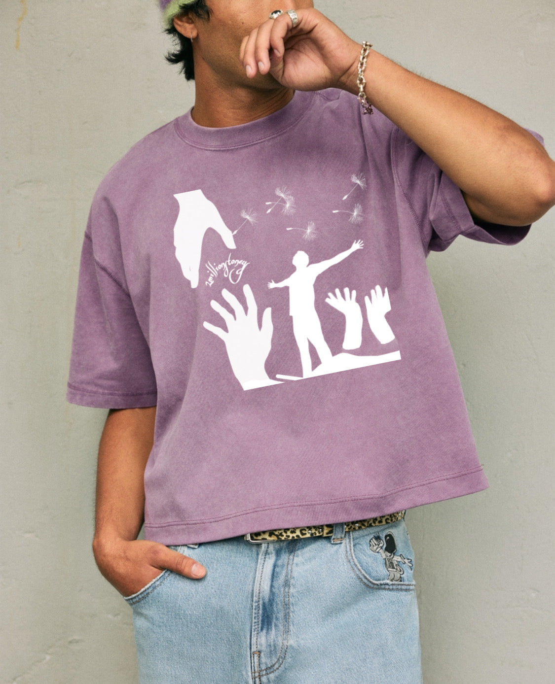 Purple boxy crop top mens tshirt