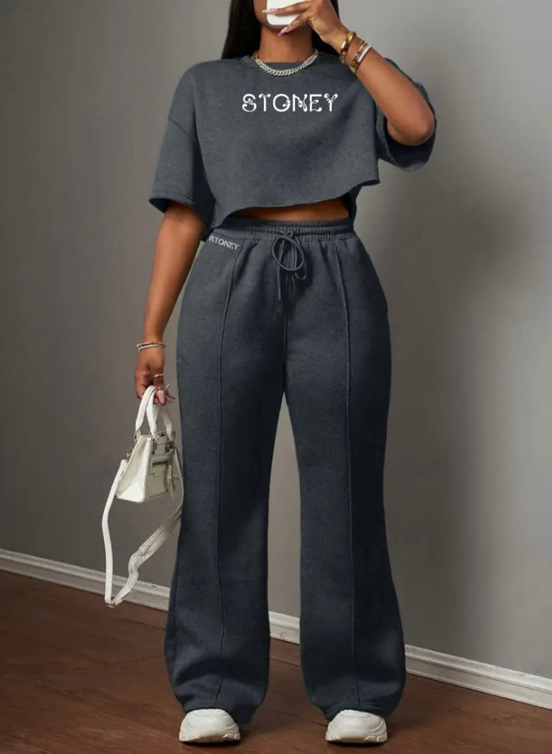 2millionstoneys Women's Short Sleeve Crop Top and Loose sweat Pants Set